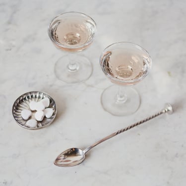 Pair of Aperitif Glasses with Silver Bar Spoon