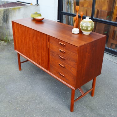 Impeccable Solid Teak Tambour Sideboard w/ Bank of Drawers by Hvidt & Molgaard-Nielsen