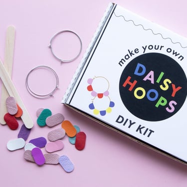 Multicolour Daisy Hoop Earrings DIY Kit - Craft Kit with Reclaimed Leather (Ages 10+) 