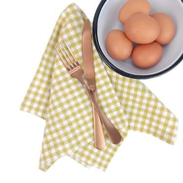 Yellow Gingham Linen Napkins, Made in the USA 