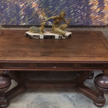 Antique Jacobean Oak Desk / Library Table Early 20th Century 