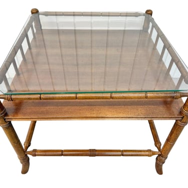 Vintage Faux Bamboo Glass Top Side Table 