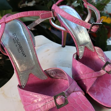 Dolce Gabbana Vintage Pink Alligator Leather Platform Heels