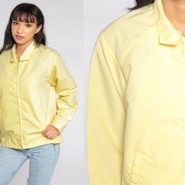 Yellow Windbreaker Jacket -- 70s Jacket Zip Up Plain Retro Jacket Vintage 80s Lightweight Cotton Poly Medium 
