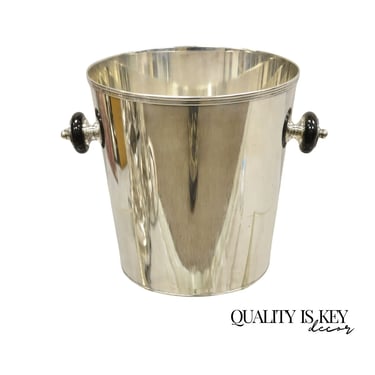 Vintage Italian Modern Silver  Plated Champagne Chiller Ice Bucket Wooden Handle