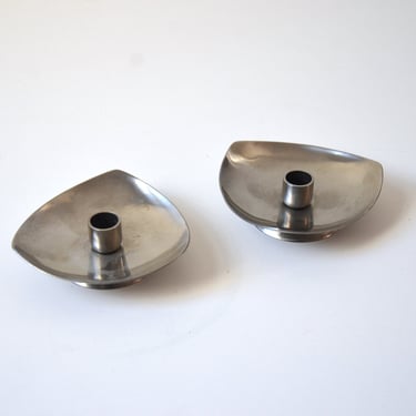 Danish Modern Stainless Candle Holders, made by Selandia, Denmark - Pair 