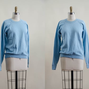 baby blue vintage sweatshirt | 70s 80s vintage men's women's unisex light pastel sky blue soft comfy crewneck sweatshirt 