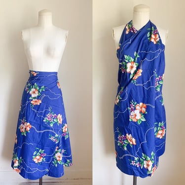 Vintage 1980s Hawaiian Floral Wrap Dress / Skirt // swim cover up - fits most 