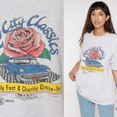 90s Rose City Classics Tshirt Portland Shirt Classic Car Shirt Grey Car Show Short Sleeve 1990s Graphic Retro Tee Vintage Extra Large XL 