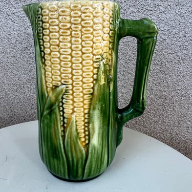 Vintage shabby chic McCoy corn theme pottery large pitcher or vase 9” x 3.5-4.5” 