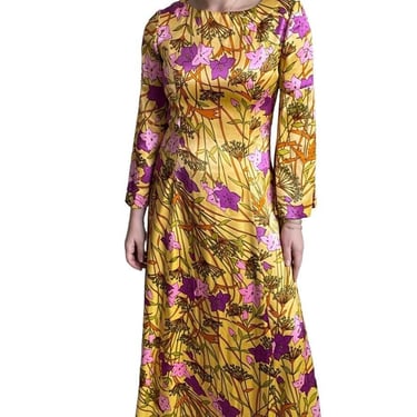 Vintage 1960s Womens Handmade Hawaiian Tropical Floral Retro Maxi Dress Sz M 