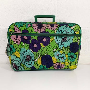 Vintage Flower Power Suitcase Floral Case Makeup Overnight Bag Luggage Travel Japan Mod 60s 1960s 