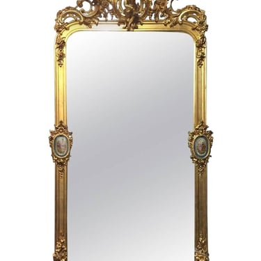 French 19th Century Giltwood Mirror with Sèvres Porcelain Plaques