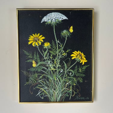 1980's Boucher Botanical Still Life Oil on Canvas Painting, Framed 