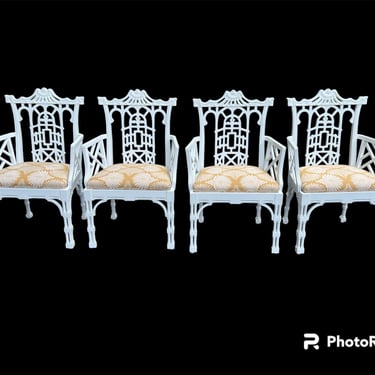 A collection of four vintage fretwork Chinese chippendale pagoda chairs 