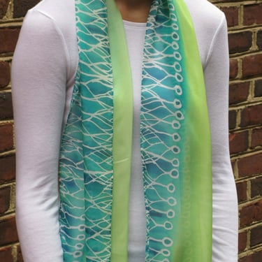 Green Neurons Silk Chiffon Scarf 
