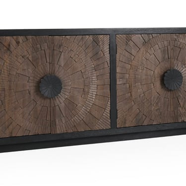 Rustic Brown with Light Distressed Finish 4 Door Hand Carved Sideboard Media Console by Terra Nova Designs Los Angeles (e) 