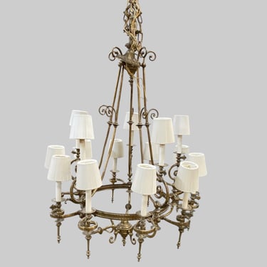 Restored Victorian (c. 1880) 15-Light Electrified Gas Chandelier