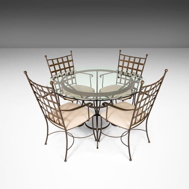 Charleston Forge 'Etrusche' Iron Glass Top Dining Table & Four (4) Chairs Set, USA, c. 2000's 