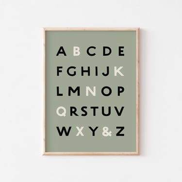 Green Alphabet poster, ABC print, Educational children’s prints, uppercase alphabet, ABC alphabetical 