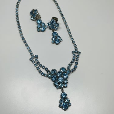 Light Blue Rhinestone Necklace and Earrings set