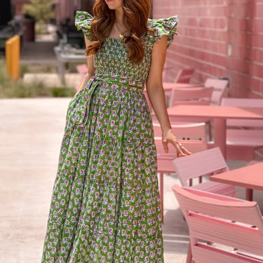 Elizabeth Maxi Dress- Green Floral