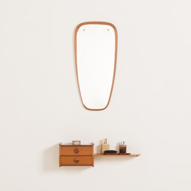 Scandinavian mid century teak mirror with a console,  Denmark 1960s 