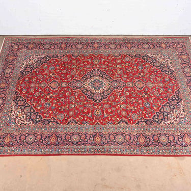 Vintage Hand-Knotted Persian Kashan Room Size Wool Area Rug
