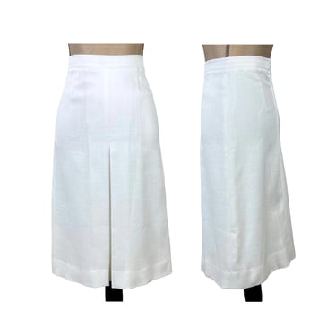 70s White Midi Skirt XS, High Waist 24 inch A Line with Inverted Front Pleat, 1970s Clothes Women, Vintage Clothing from Evan Picone ILGWU 