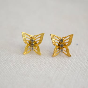 Vintage Gold Butterfly Pierced Earrings 