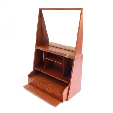 Vintage Danish Teak Wall-Mounted Vanity Cabinet by Poul Jensen & Knud Frandsen| Mid Century Scandinavian Modern Flip-Top Mirror Cabinet 1960 