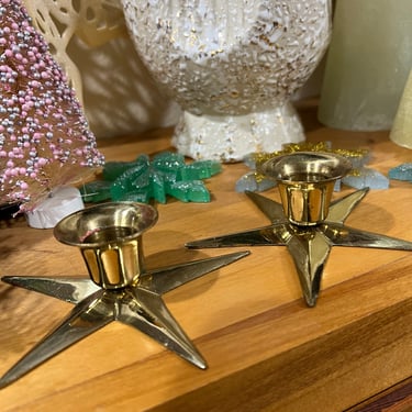 Mid Century Candlestick Holders Christmas Decor Brass Stars 