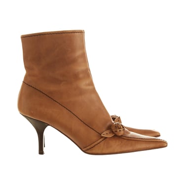 Prada Brown Leather Flower Ankle Boots