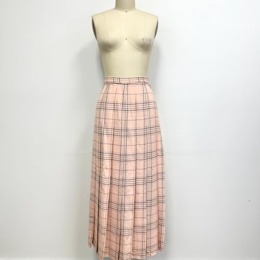 Vintage Pendleton Pleated  Skirt | Pink and Black Plaid Wool  Midi Skirt | Size 4 