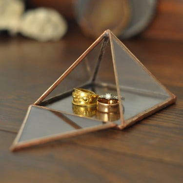Pyramid Display Box - small glass pyramid - jewelry box - hinged - silver or copper - eco friendly 