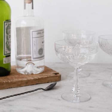 Matched Set Of 4 Cut Glass Champagne Coupes