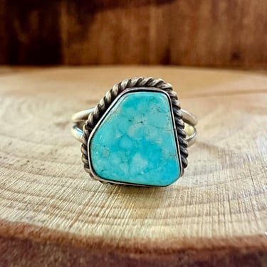 HEXAGON TURQUOISE Sterling Silver Ring | S Skeets Hallmark | Native American Navajo Southwestern Jewelry | Southwestern | Size 8 1/4 