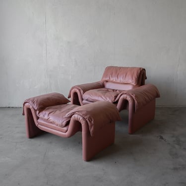 Post Modern Leather Lounge Chair and Ottoman Set by De Sede - Model DS-2011 