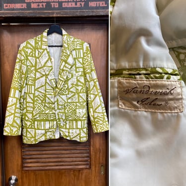 Vintage 1960’s “Sandwich Isles” Mod Tiki Cotton Blazer Sportcoat Jacket, Great Design, 60’s Vintage Clothing 