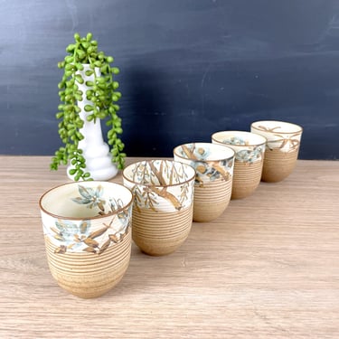 Japanese studio pottery teacups or sake cups - set of 5 - vintage art pottery 