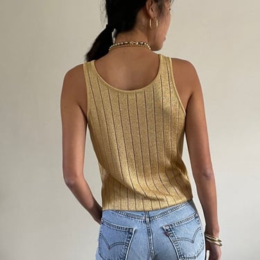 Vintage St John gold pointelle knit sleeveless sweater tank shell