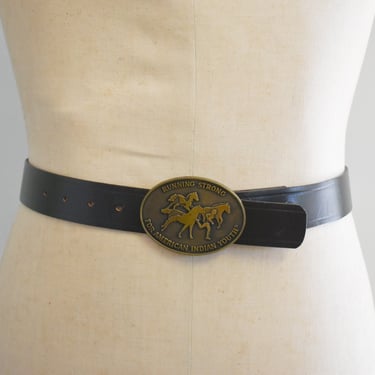 1980s Leather Belt with Brass Buckle 