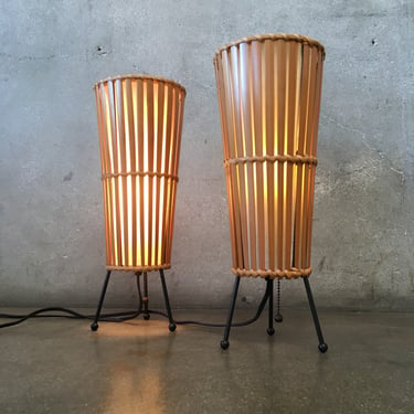 Vintage Mid Century Modern Pair of Cane Table Lamps