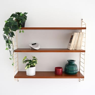 Vintage Scandinavian “Hylla” Teak Wall Shelf System with White Metal Frame, 1960s 