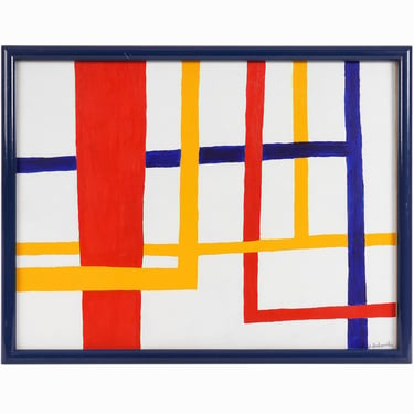 Jeff Grabowski Abstract Acrylic Painting on Paper Mondrian Style 