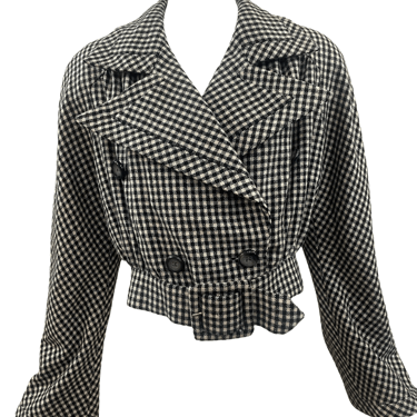 Valentino Couture 80s Checkered Wool Double Breasted Cropped Jacket
