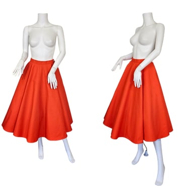 1950's Orange Cotton Canvas Circle Skirt I Sz Sm 