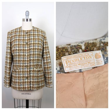 Vintage 1970s Pendleton wool tweed blazer houndstooth jacket 