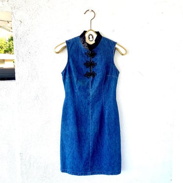 Vintage 90s Cheongsam Denim Dress 