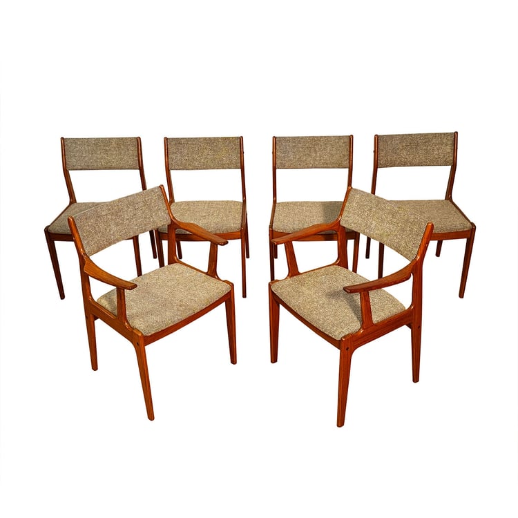 Set of 6 (2 Arm + 4 Side) Danish Modern Teak Dining Chairs